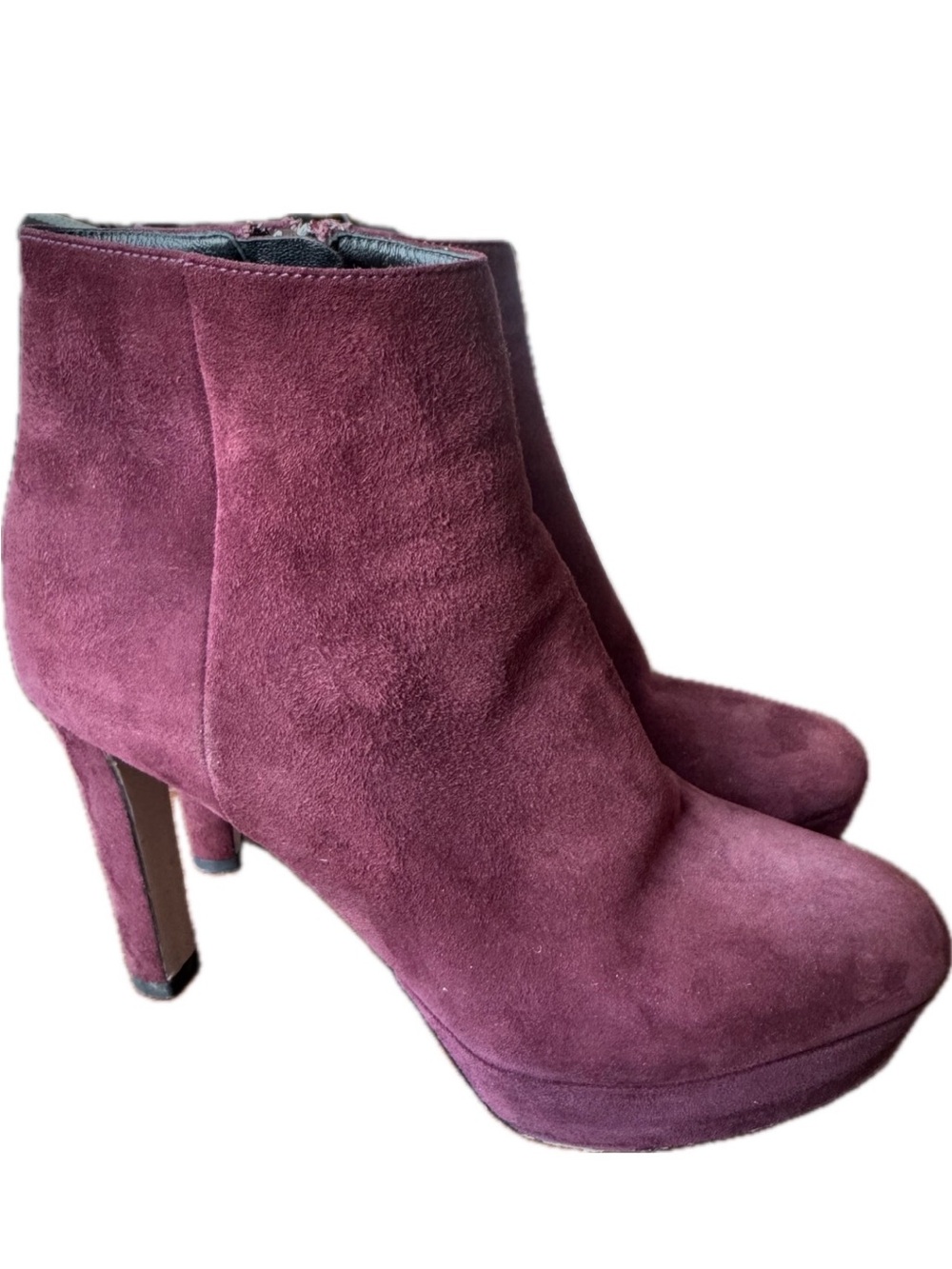 PRADA Burgundy Suede Platform Ankle Boots Wine Red Block Heel Italy 36.5 US 6.5